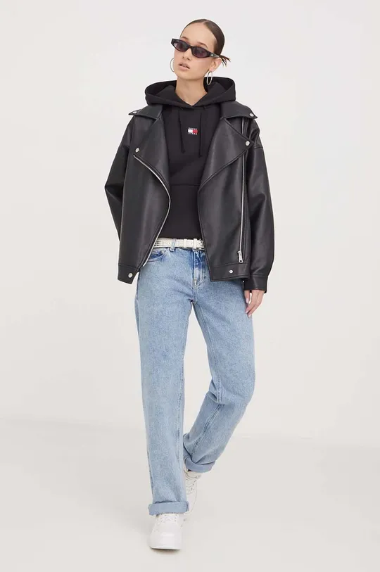 Βαμβακερή μπλούζα Tommy Jeans μαύρο