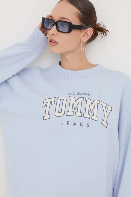 modra Bombažen pulover Tommy Jeans