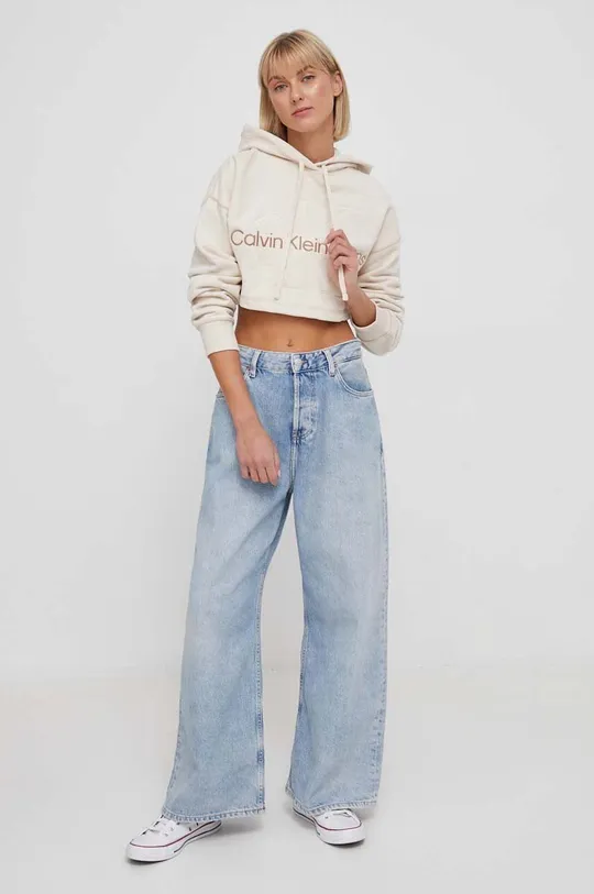 Bavlnená mikina Calvin Klein Jeans béžová
