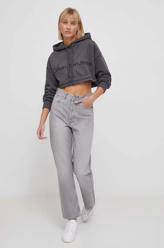 Bombažen pulover Calvin Klein Jeans siva