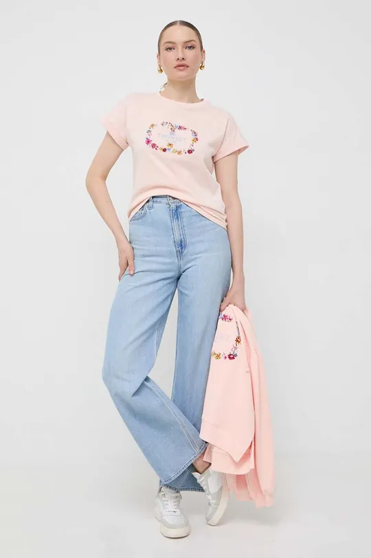 Βαμβακερή μπλούζα Twinset ροζ