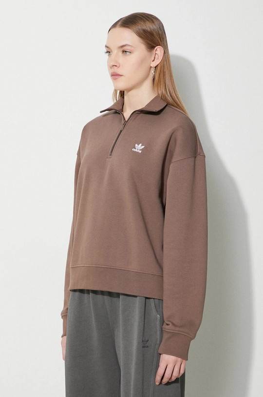 Mikina adidas Originals Essentials Halfzip Sweatshirt hnědá IR5938