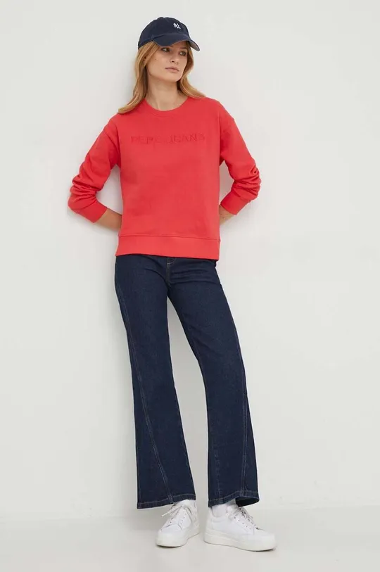 Bombažen pulover Pepe Jeans Hanna rdeča