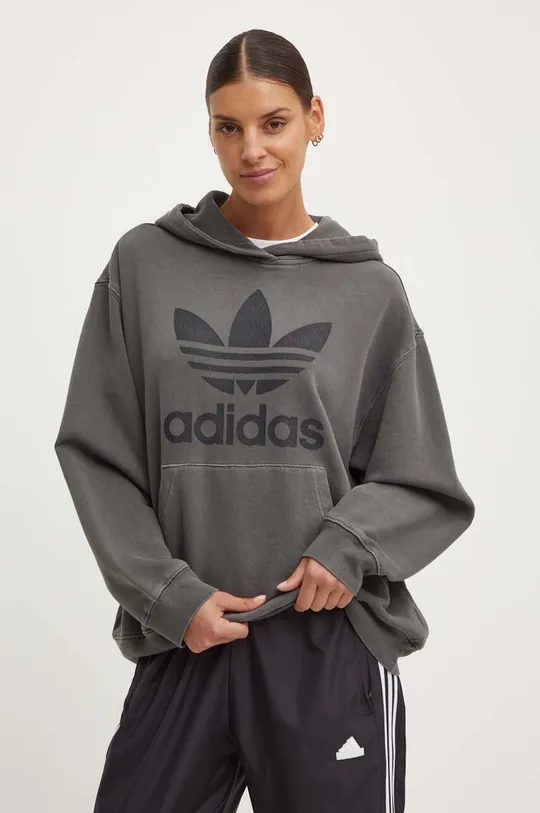 gray adidas Originals cotton sweatshirt Washed Trefoil Hoody Women’s