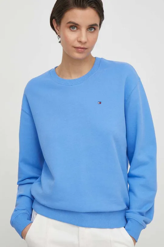 modra Bombažen pulover Tommy Hilfiger Ženski