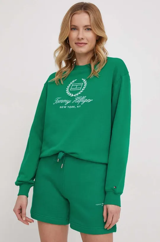 zelena Bombažen pulover Tommy Hilfiger Ženski