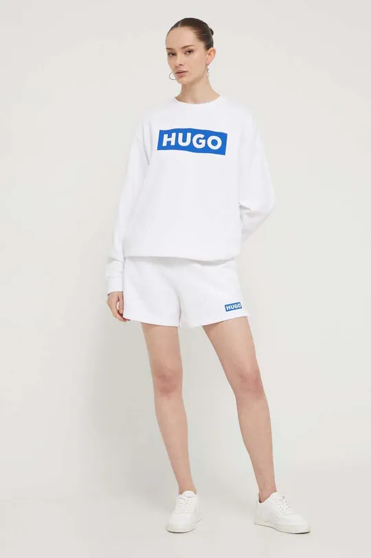 Bombažen pulover Hugo Blue bela