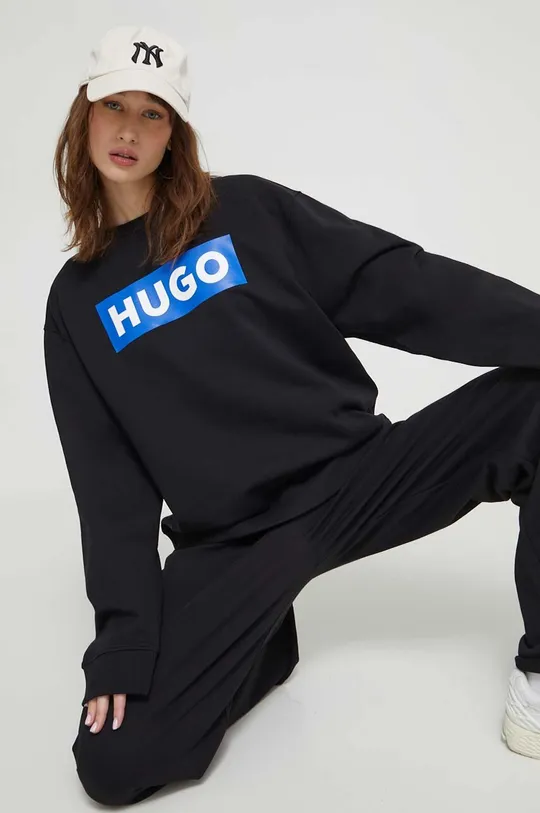 črna Bombažen pulover Hugo Blue Ženski