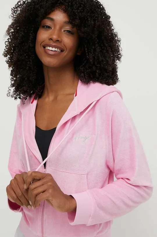 rózsaszín HUGO kapucnis pulcsi otthoni viseletre