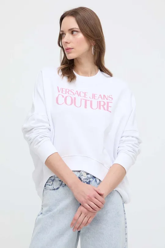 bijela Pamučna dukserica Versace Jeans Couture Ženski