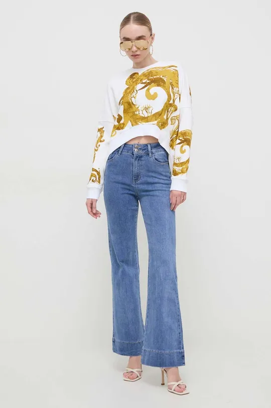 Bombažen pulover Versace Jeans Couture bež