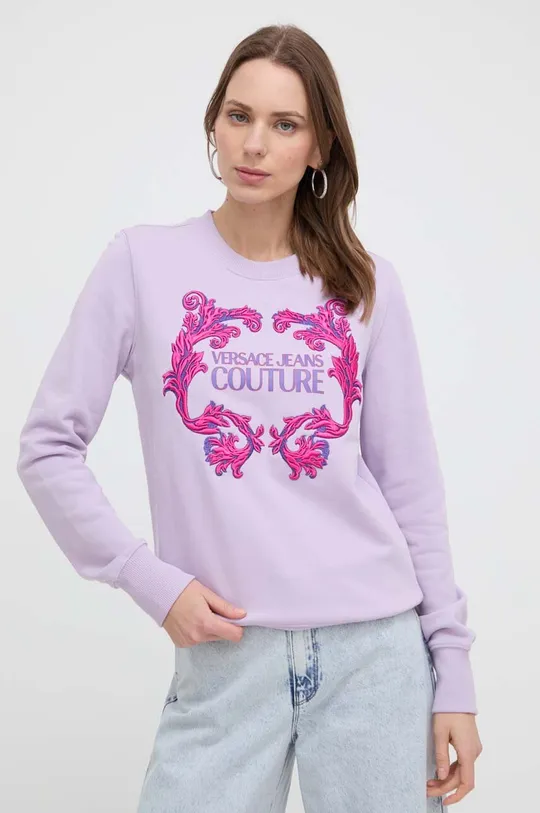 Bombažen pulover Versace Jeans Couture vijolična