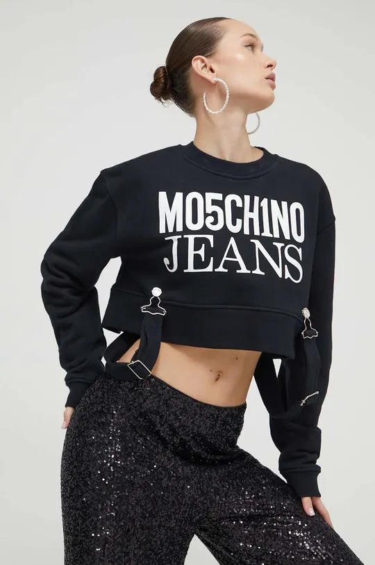 črna Bombažen pulover Moschino Jeans Ženski