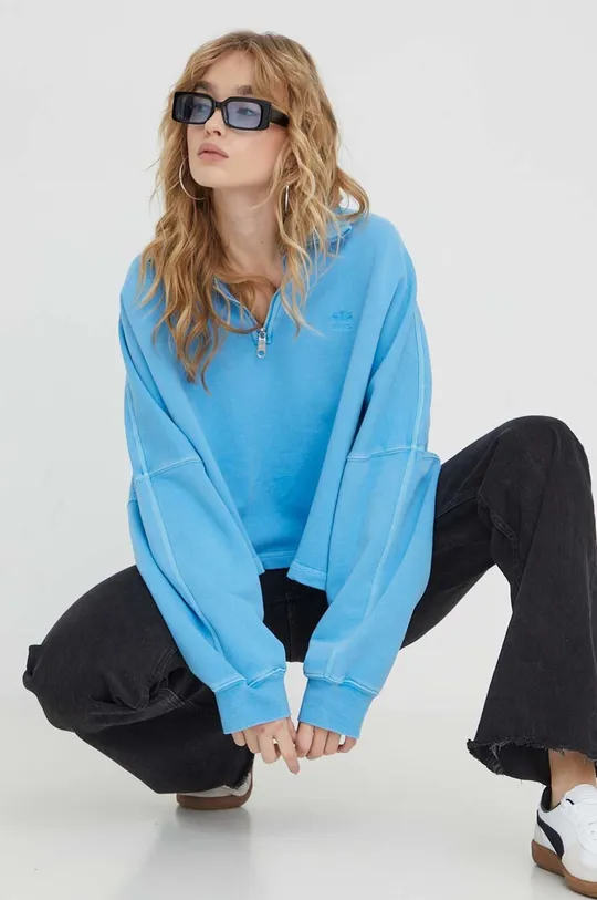 Bombažen pulover adidas Originals modra