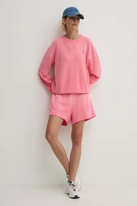 Βαμβακερή μπλούζα Polo Ralph Lauren ροζ