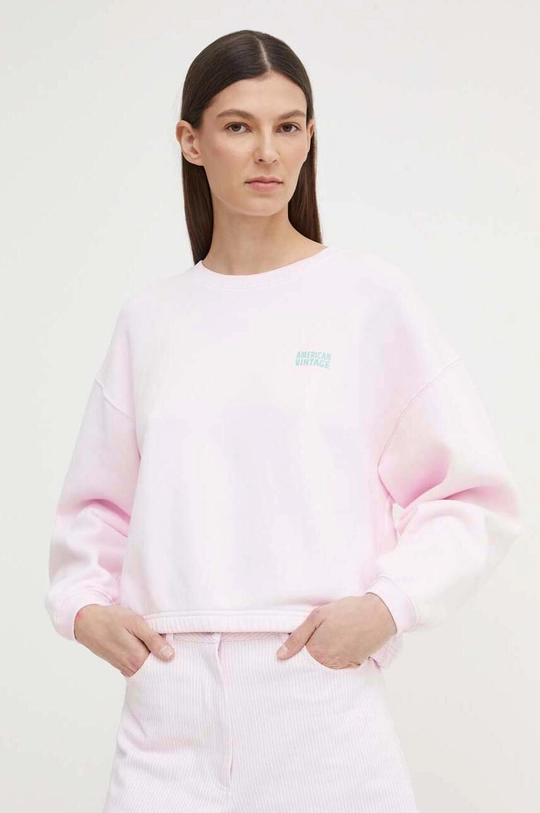 różowy American Vintage bluza  SWEAT ML COL ROND Damski