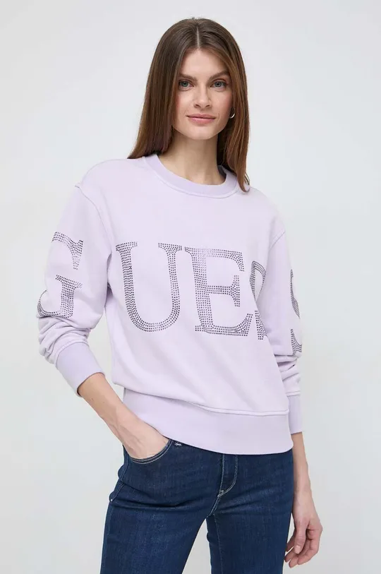 vijolična Bombažen pulover Guess Ženski