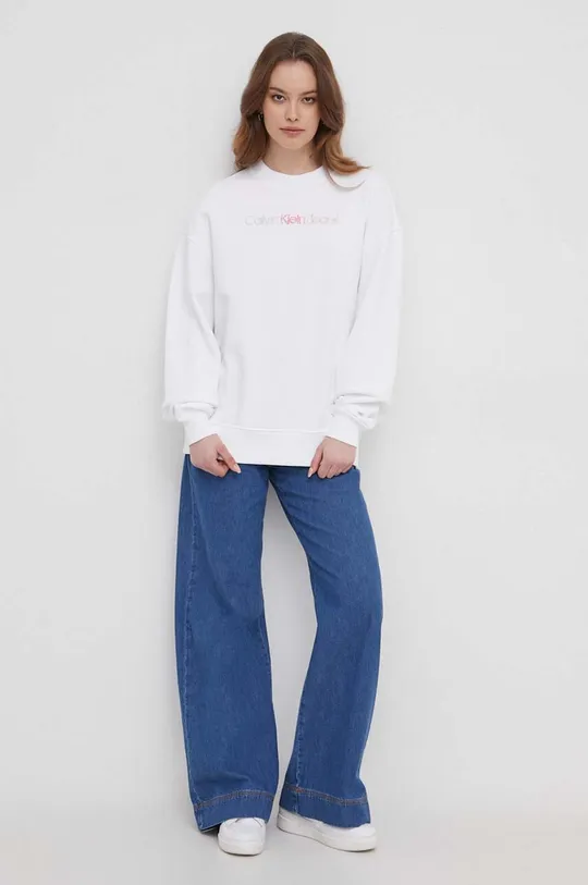 Bavlnená mikina Calvin Klein Jeans biela
