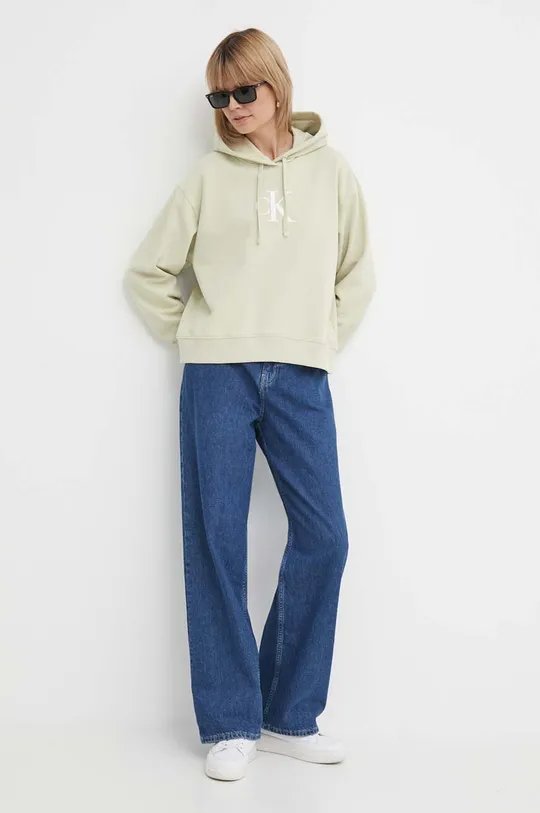 Calvin Klein Jeans pamut melegítőfelső zöld