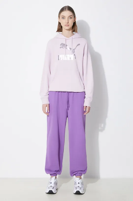 Puma bluză CLASSICS Shiny Logo Hoodie violet