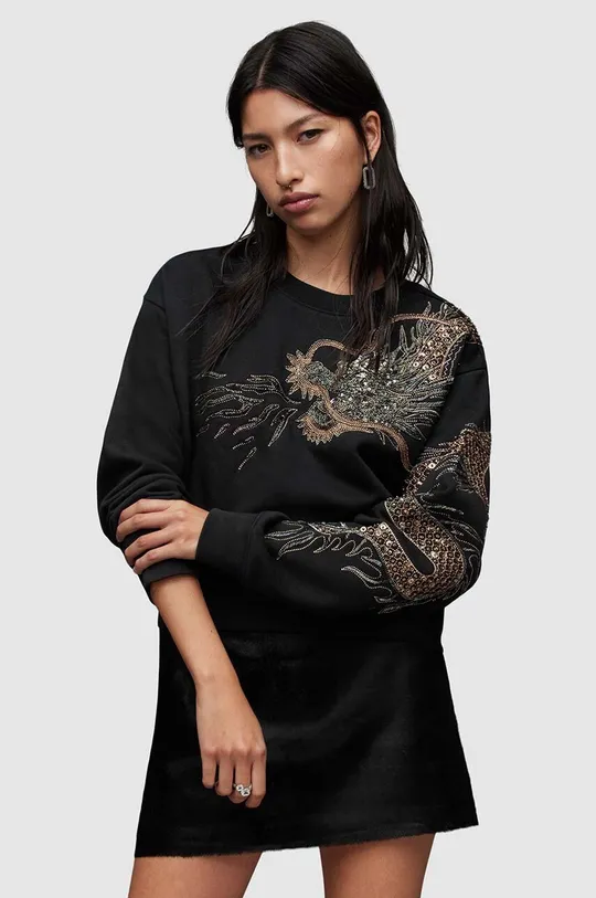 μαύρο Βαμβακερή μπλούζα AllSaints Dragon Γυναικεία