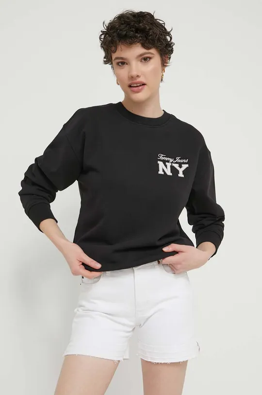črna Bombažen pulover Tommy Jeans Ženski
