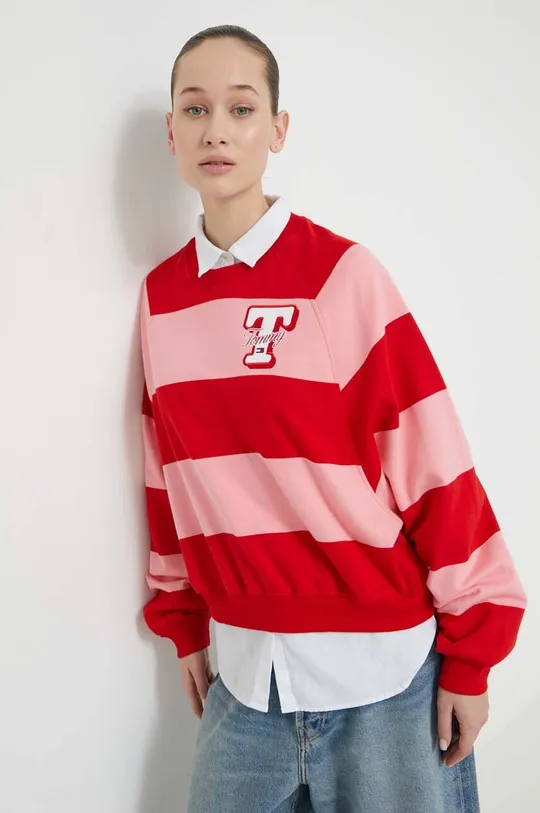 roza Bombažen pulover Tommy Jeans Ženski