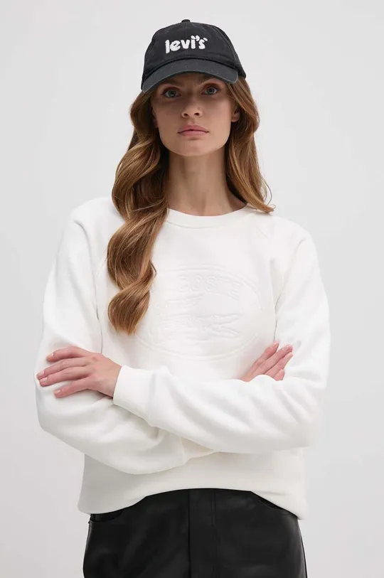 bela Bombažen pulover Lacoste Ženski
