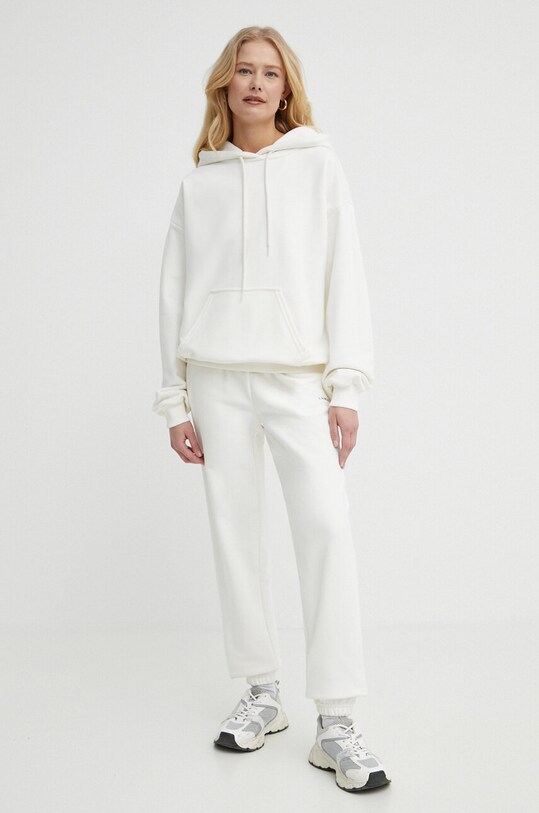 La Mania bluza damska kolor beżowy z kapturem z nadrukiem ATHA.2