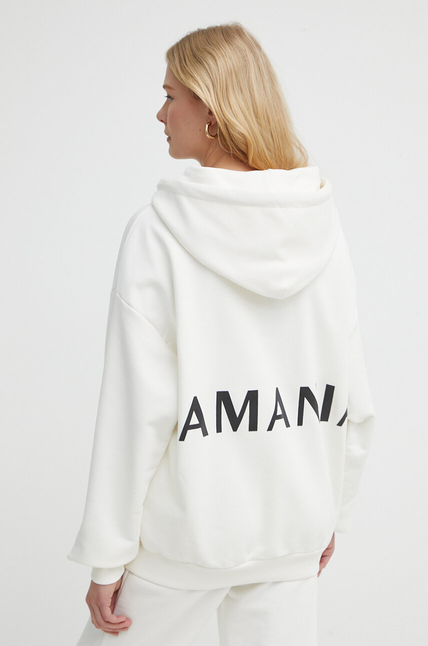 La Mania bluza damska kolor beżowy z kapturem z nadrukiem ATHA.2