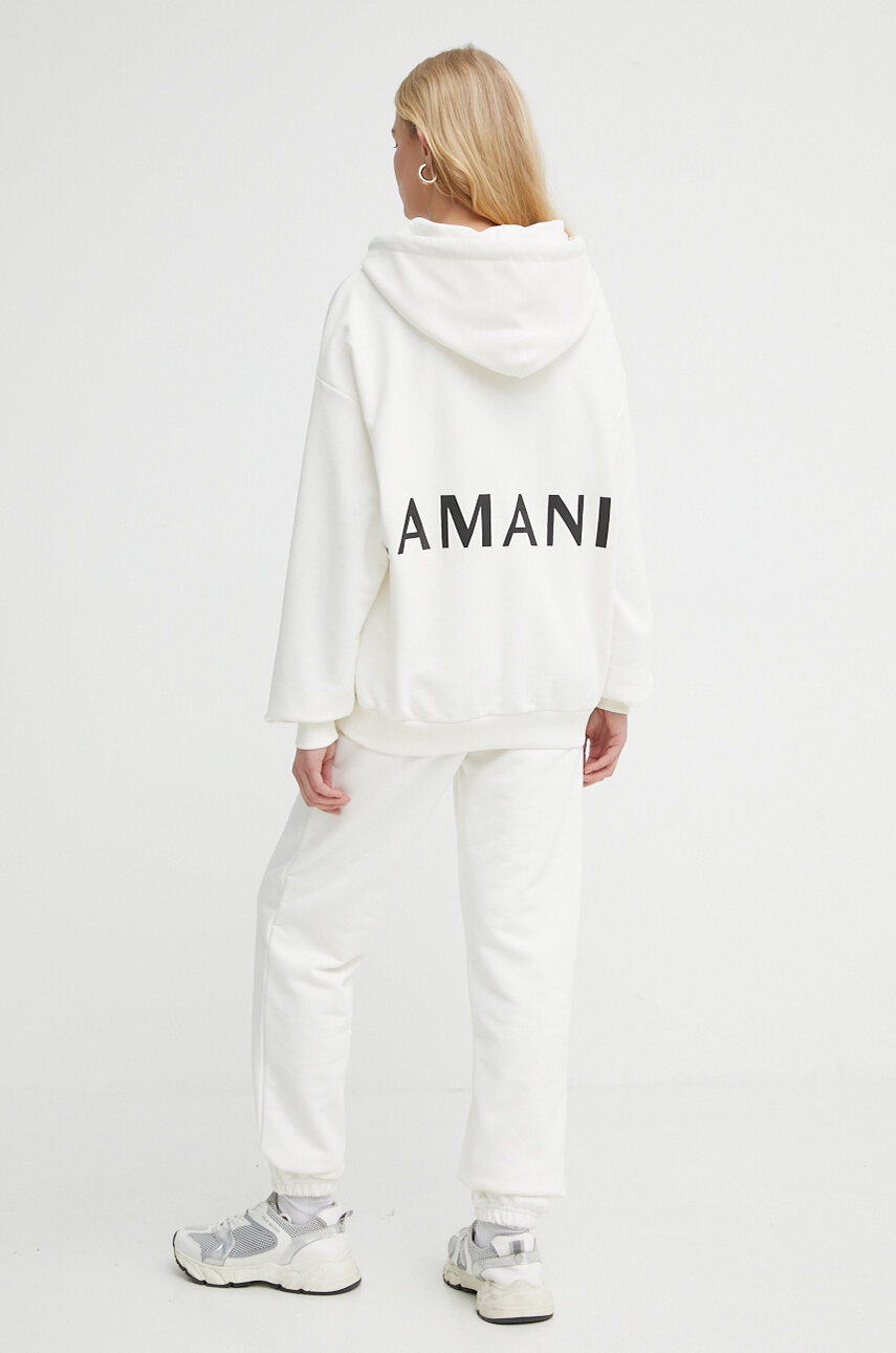 La Mania bluza damska kolor beżowy z kapturem z nadrukiem ATHA.2