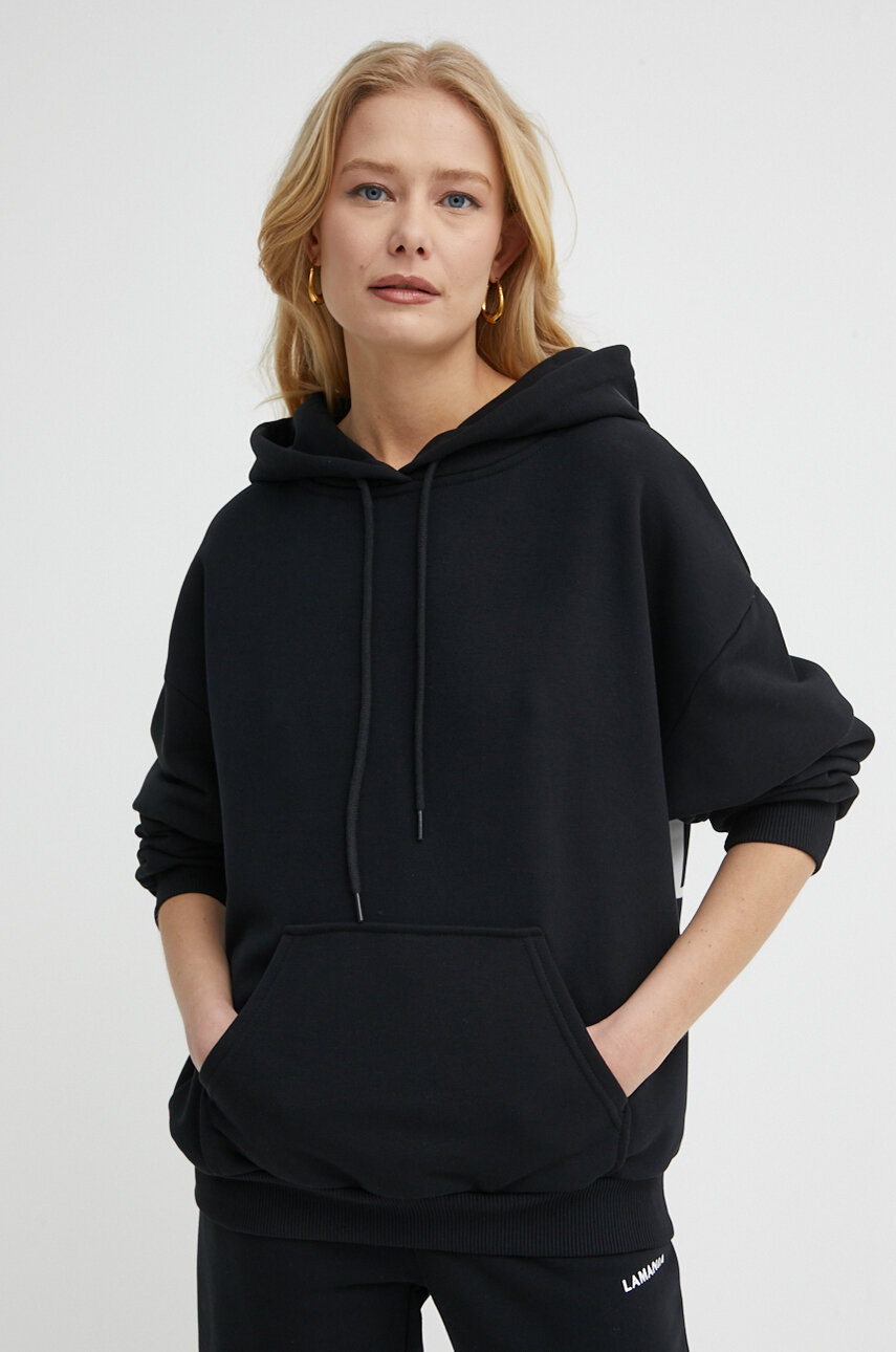 La Mania bluza damska kolor czarny z kapturem z nadrukiem ATHA.2