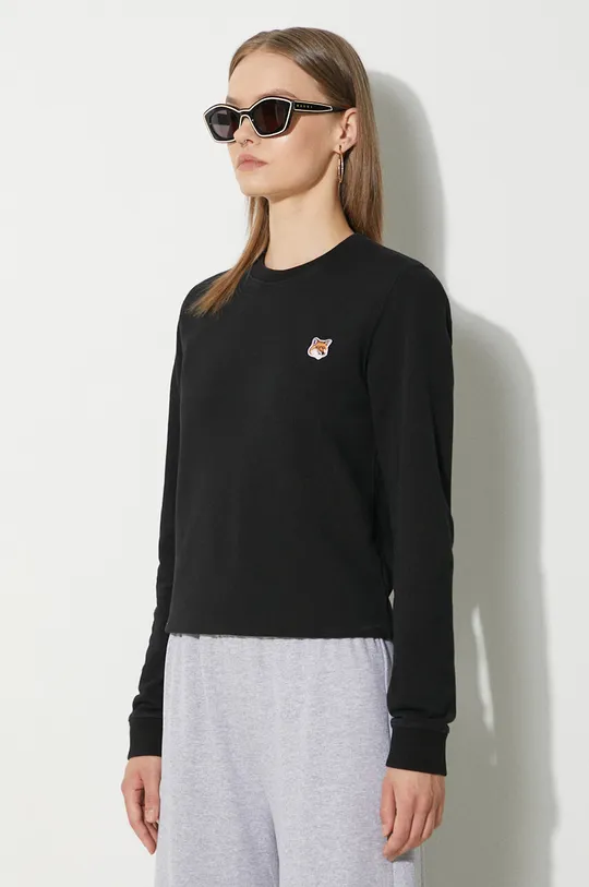 czarny Maison Kitsuné bluza bawełniana Fox Head Patch Regular Sweatshirt
