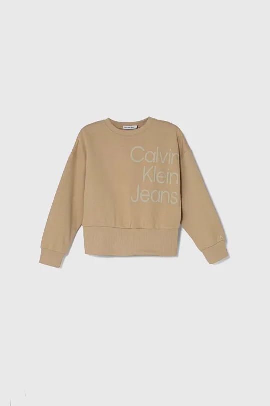 beżowy Calvin Klein Jeans bluza bawełniana dziecięca Dziewczęcy