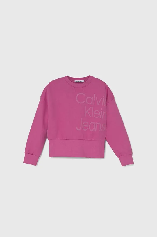 roza Otroški bombažen pulover Calvin Klein Jeans Dekliški