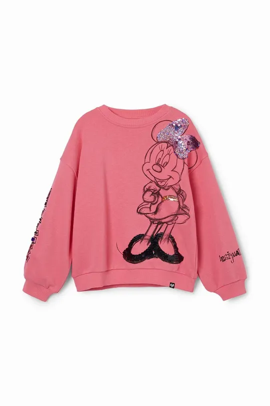 roza Otroški bombažen pulover Desigual Dekliški