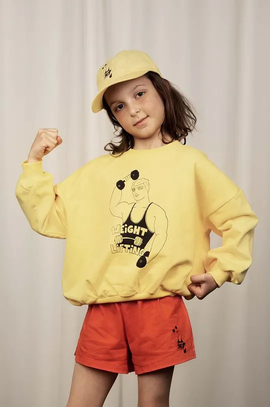 żółty Mini Rodini bluza bawełniana dziecięca  Weight lifting Dziecięcy