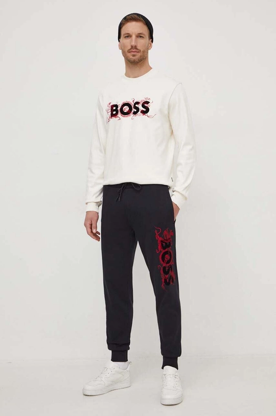 BOSS bluza bawełniana beżowy