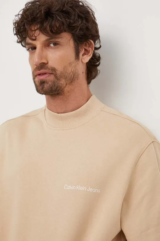 μπεζ Βαμβακερή μπλούζα Calvin Klein Jeans Ανδρικά
