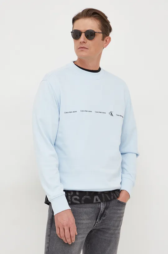 modra Bombažen pulover Calvin Klein Jeans Moški