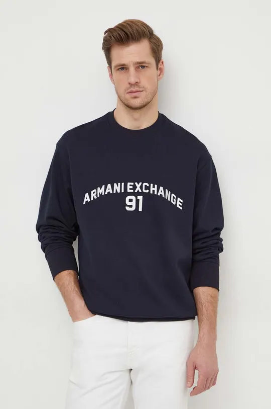 tmavomodrá Bavlnená mikina Armani Exchange Pánsky