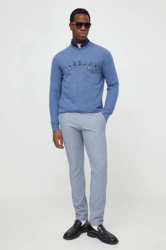 Bombažen pulover Barbour modra