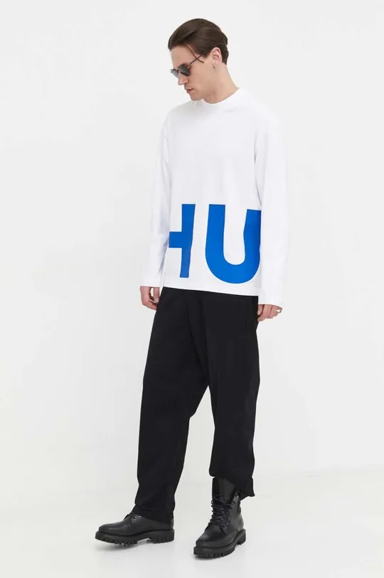 Hugo Blue longsleeve bawełniany biały