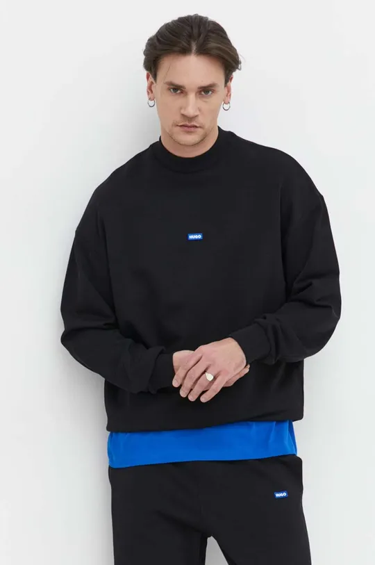 črna Bombažen pulover Hugo Blue Moški