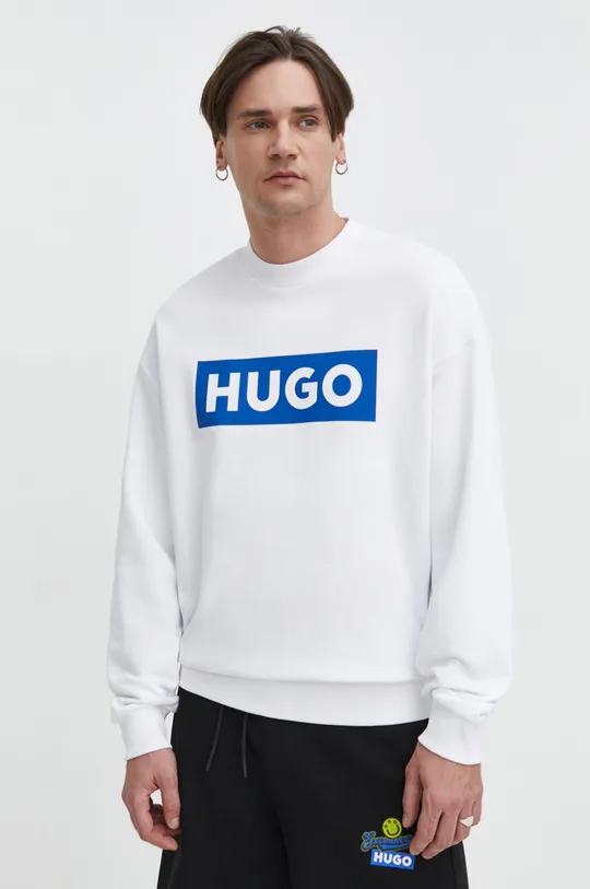 bela Bombažen pulover Hugo Blue Moški