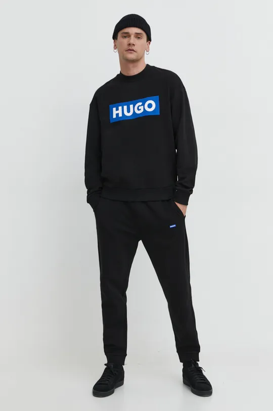 Βαμβακερή μπλούζα Hugo Blue μαύρο