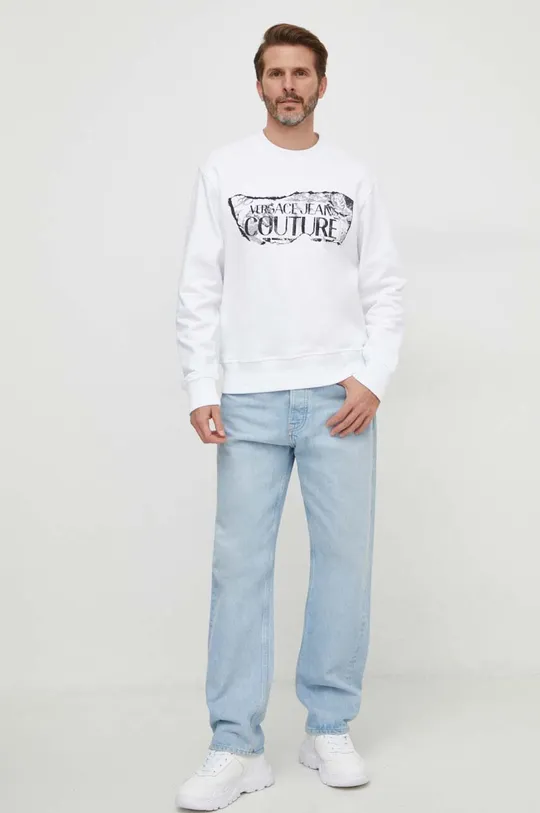 Bombažen pulover Versace Jeans Couture bela