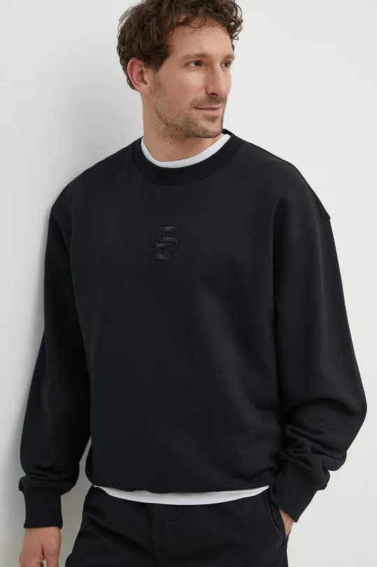 črna Bombažen pulover BOSS Moški