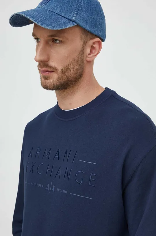 sötétkék Armani Exchange vászonkeverék pulóver
