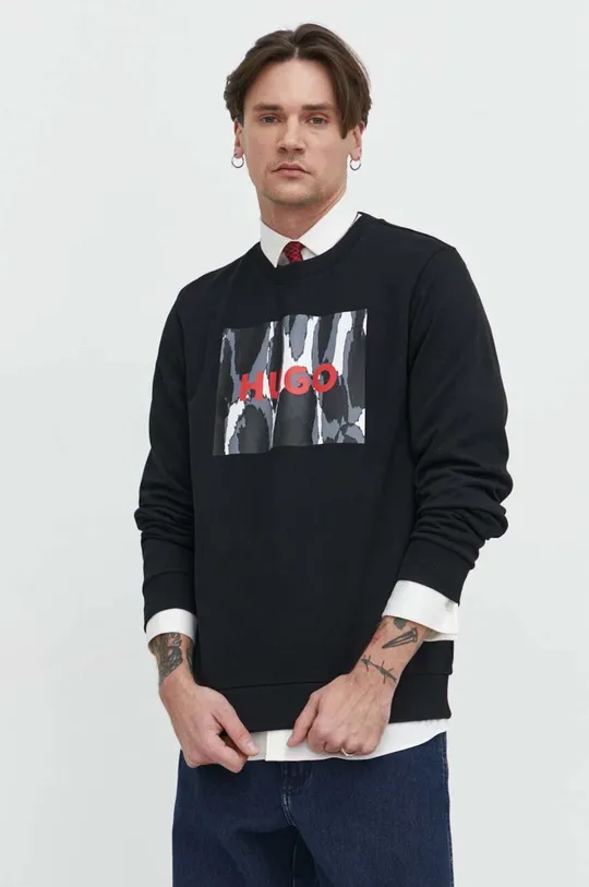 črna Bombažen pulover HUGO Moški